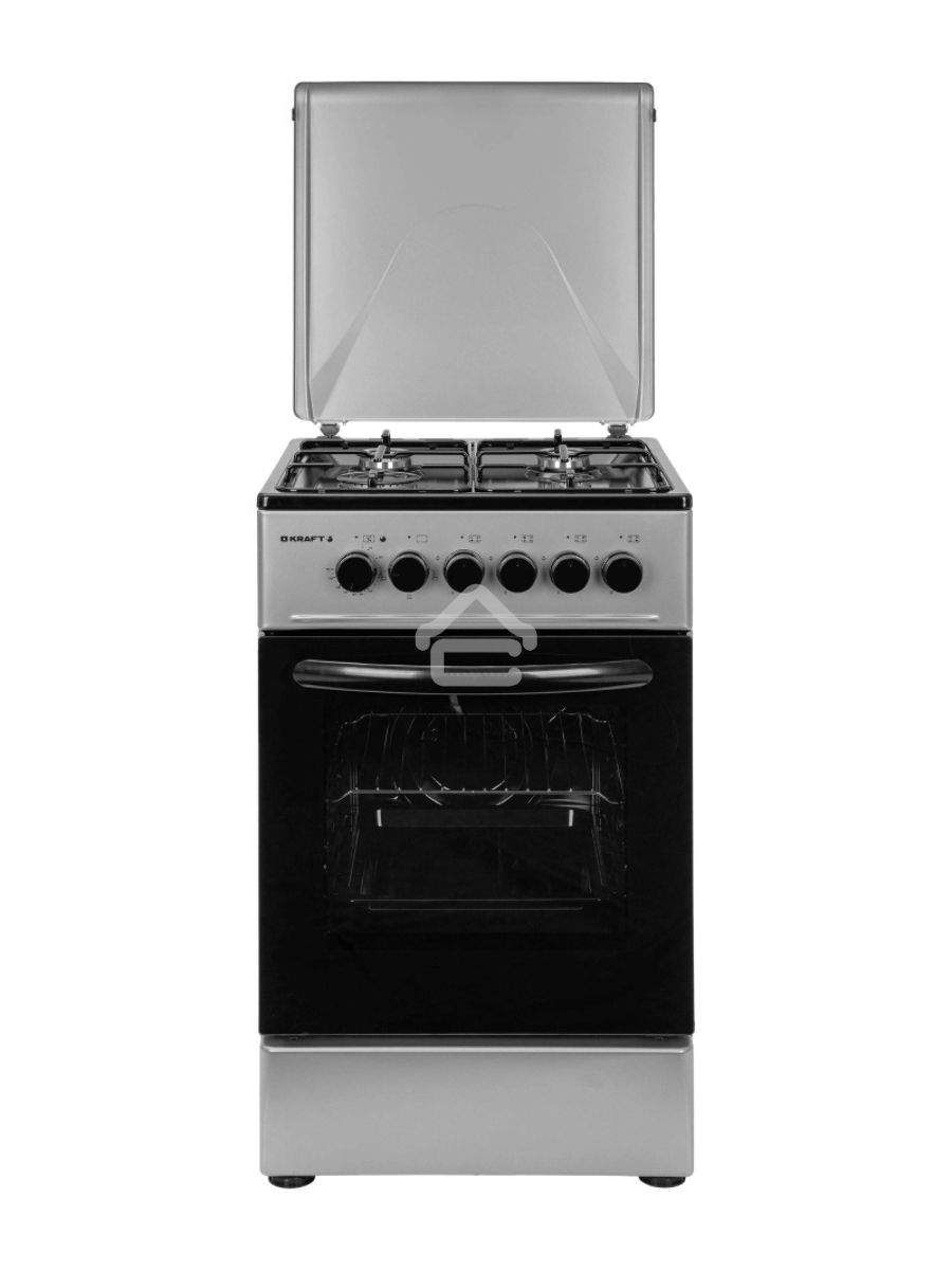 Плита комбинированная Kraft KF-FSK5302ES серый, конфорок 4 газовых, духовка 58 л, 50 см x 85.5 см x 55 см