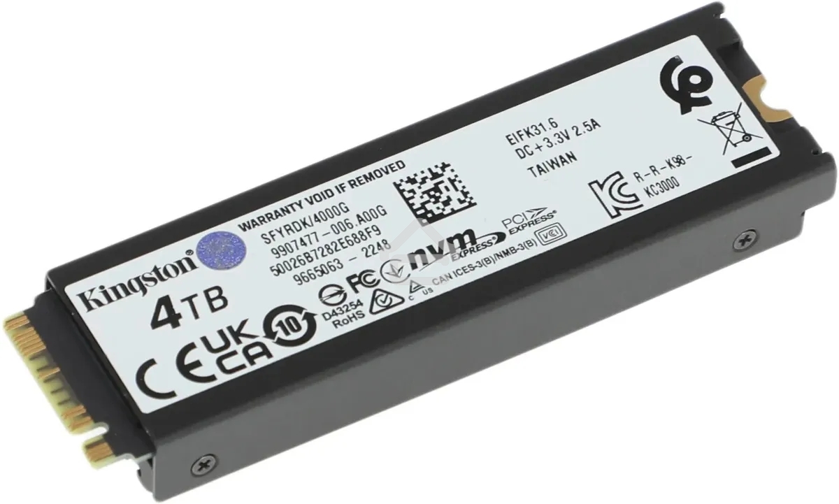 Накопитель SSD Kingston Fury Renegade, 4Tb, PCIe 4.0 x4, M.2 2280, NVMe, R/W 7300/7000, с радиатором