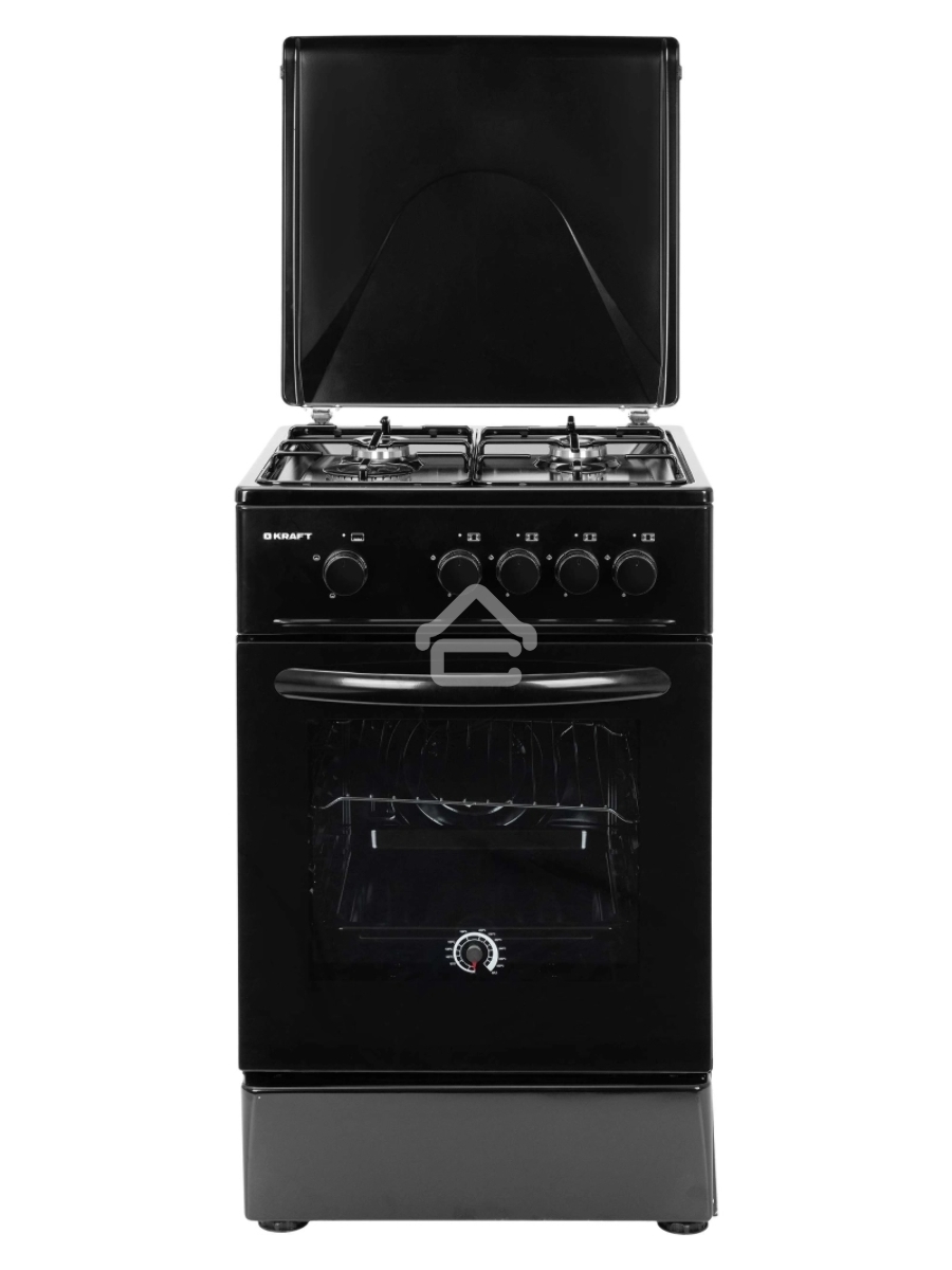 Плита газовая Kraft KF-FSK5301GBL черный, конфорок 4 газовых, духовка 58 л, 50 см x 85.5 см x 55.6 см