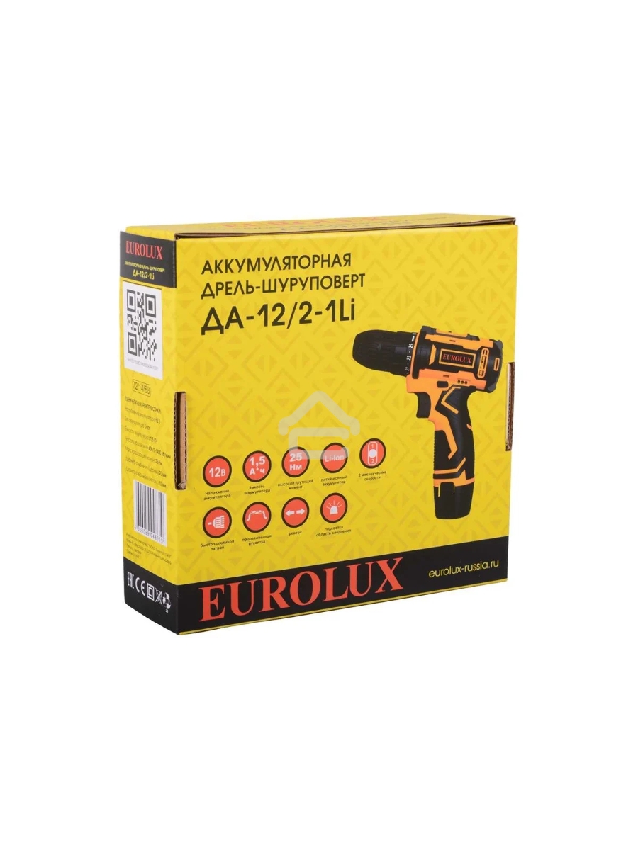 Дрель-шуруповерт Eurolux ДА-12/2-1Li, Аккумуляторная, 12В