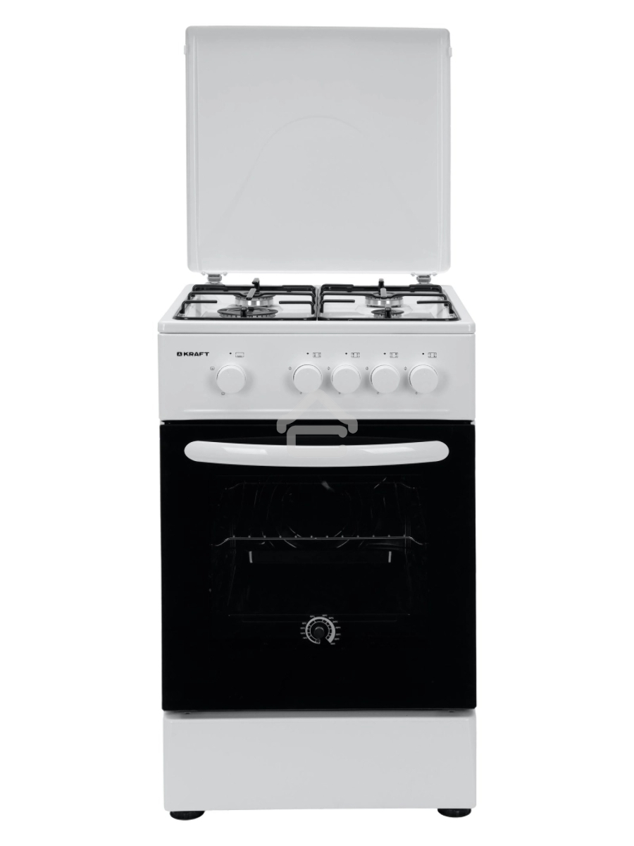 Плита газовая Kraft KF-FSK5301GW белый, конфорок 4 газовых, духовка 58 л, 50 см x 85.5 см x 55.6 см