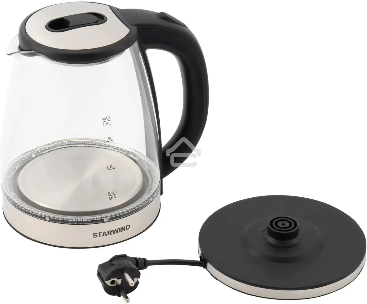 Чайник электрический Starwind SKG4777 1.8 л, 2000 Вт, черный/прозрачный (корпус: стекло)