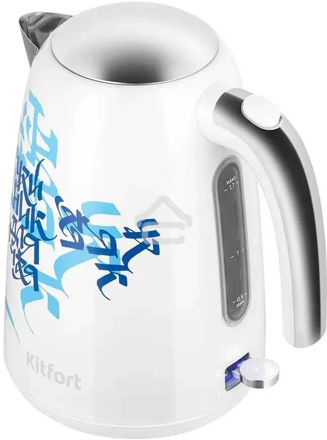 Чайник электрический Kitfort КТ-6772 1.7 л, 2200 Вт, белый/синий корпус: металл/пластик