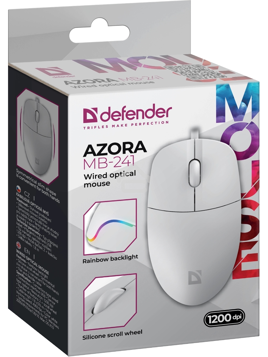 Мышь проводная Defender Azora MB-241 белый, 1200 dpi, USB, кнопки - 3