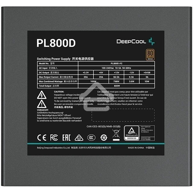 Блок питания Deepcool/GamerStorm PL800D (R-PL800D-FC0B-WDEU-V2), 800Вт, 80 PLUS Bronze, 120мм, черный