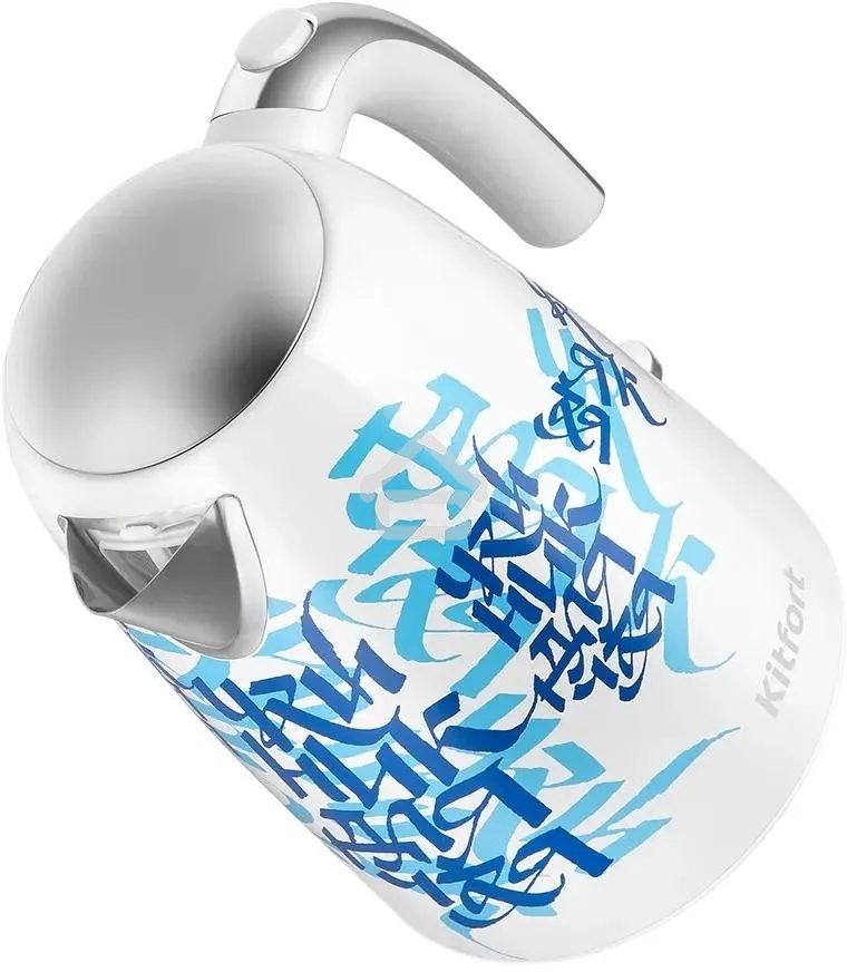 Чайник электрический Kitfort КТ-6772 1.7 л, 2200 Вт, белый/синий корпус: металл/пластик