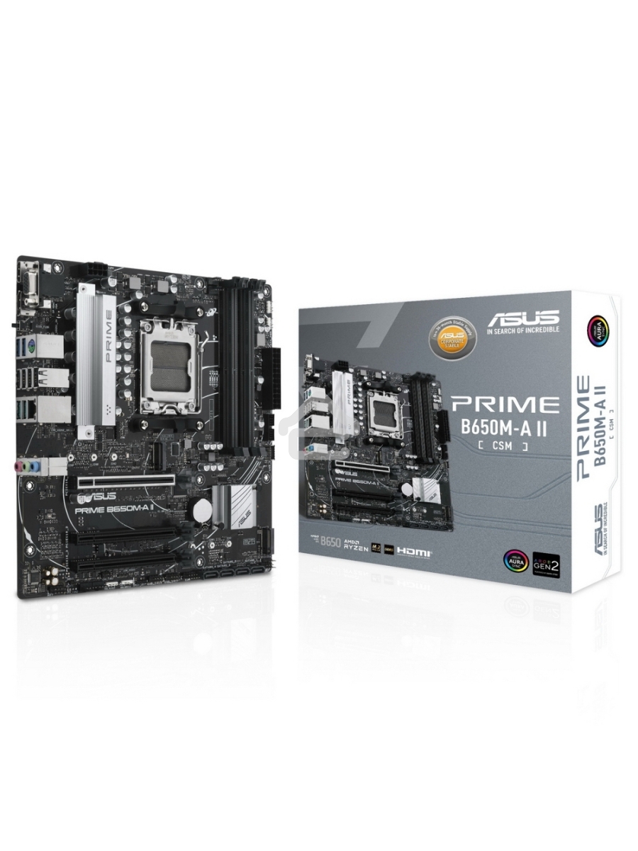 Материнская плата ASUS PRIME B650M-A II-CSM, AM5, AMD B650, 4xDDR5, 4xSATA, 2xM.2, 1xPCI-E 4.0 x16, 1x 2.5Gb LAN, 2xUSB-A 3.2 Gen 1, 2xUSB-A 3.2 Gen 2, 4xUSB 2.0, 1xDisplayPort, 1xHDMI, 1xVGA, 3x3.5 мм, 7.1, Micro-ATX