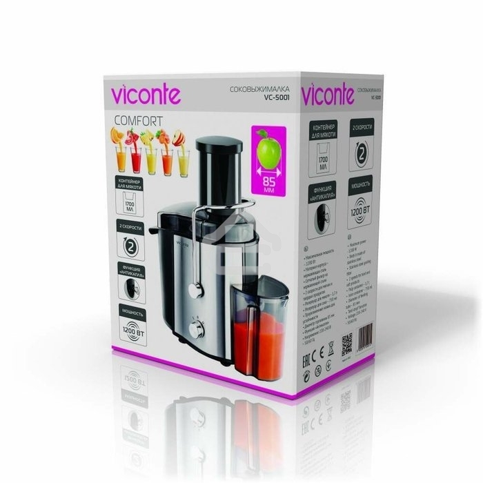 Соковыжималка центробежная Viconte VC-5001 1200 Вт, 0.75 л, серебристый/черный