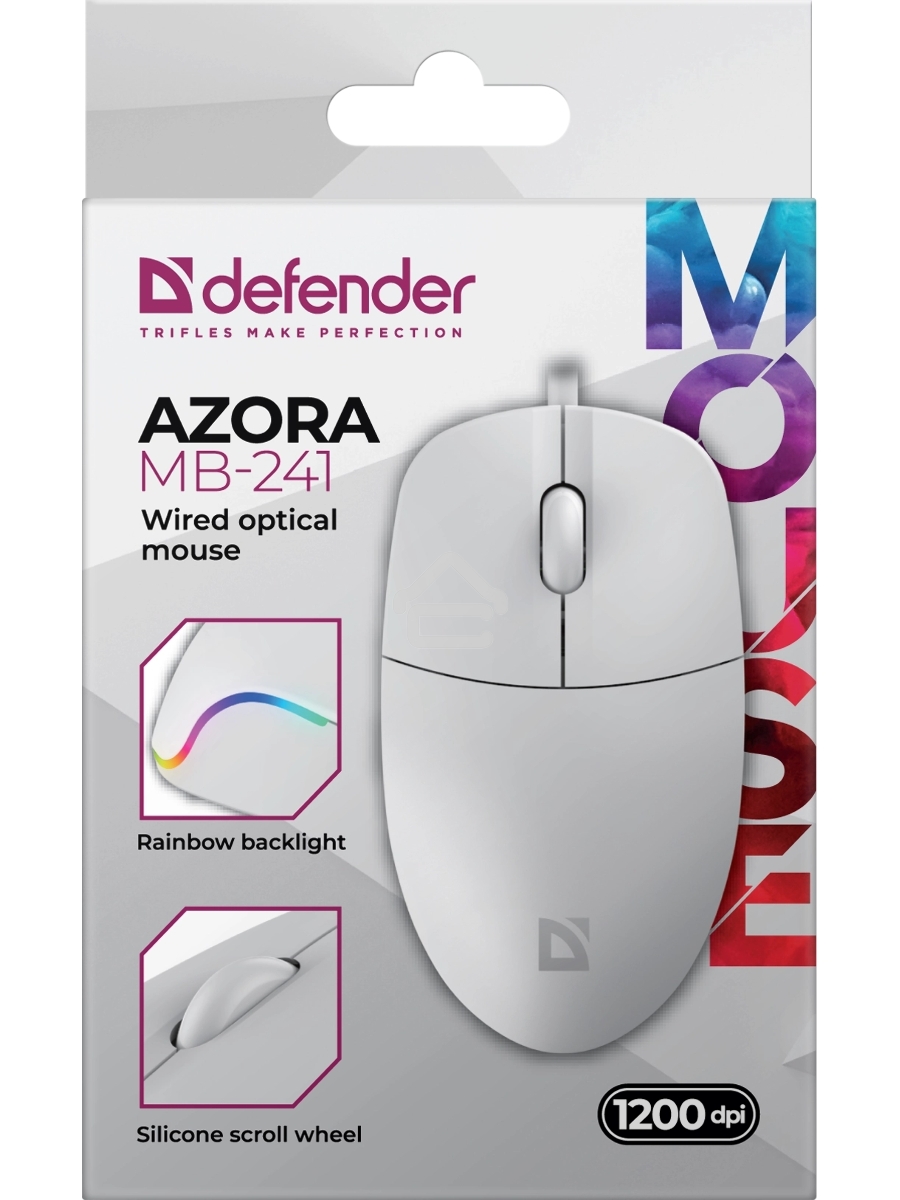 Мышь проводная Defender Azora MB-241 белый, 1200 dpi, USB, кнопки - 3