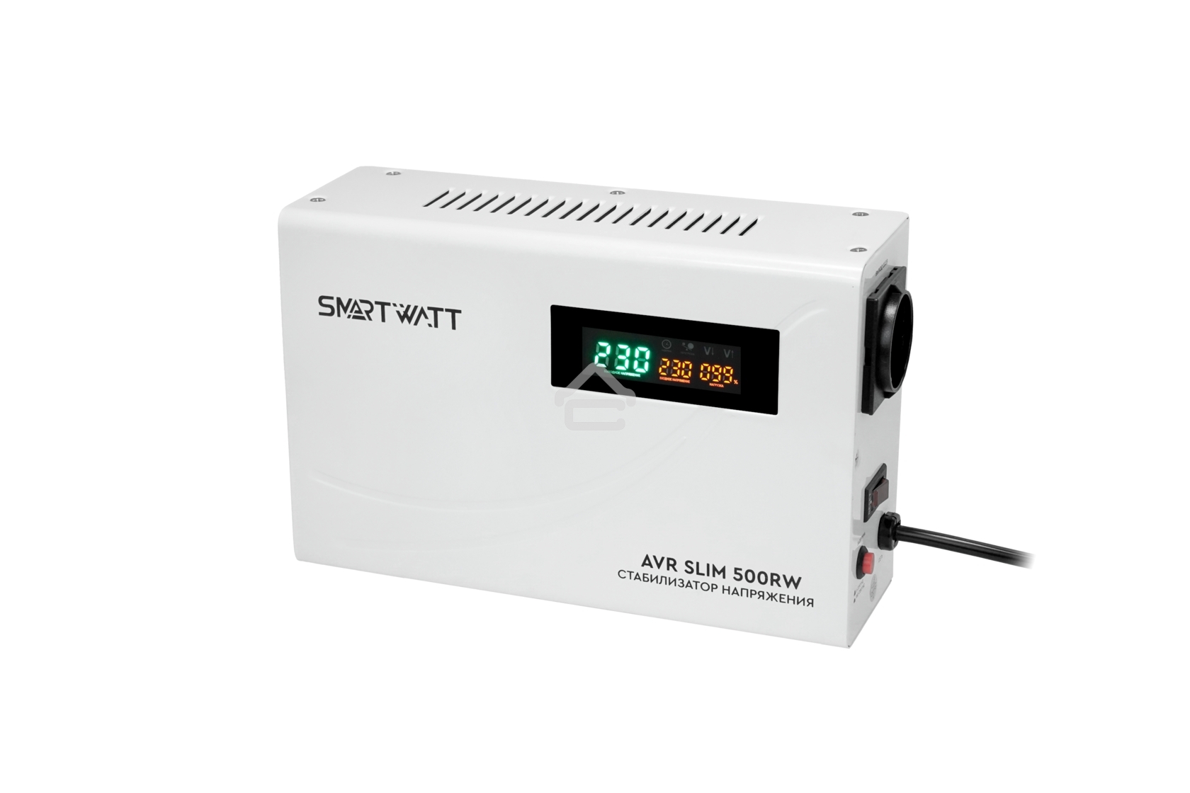 Настенный стабилизатор напряжения SMARTWATT AVR SLIM 500RW (100W - 260W, 500VA, 0.5 кВт, 50 Гц, розеток — 1, LED-диспле