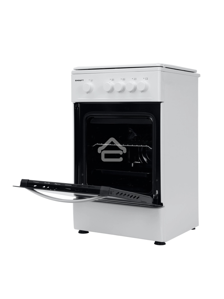 Плита газовая Kraft KF-FSK5301GW белый, конфорок 4 газовых, духовка 58 л, 50 см x 85.5 см x 55.6 см