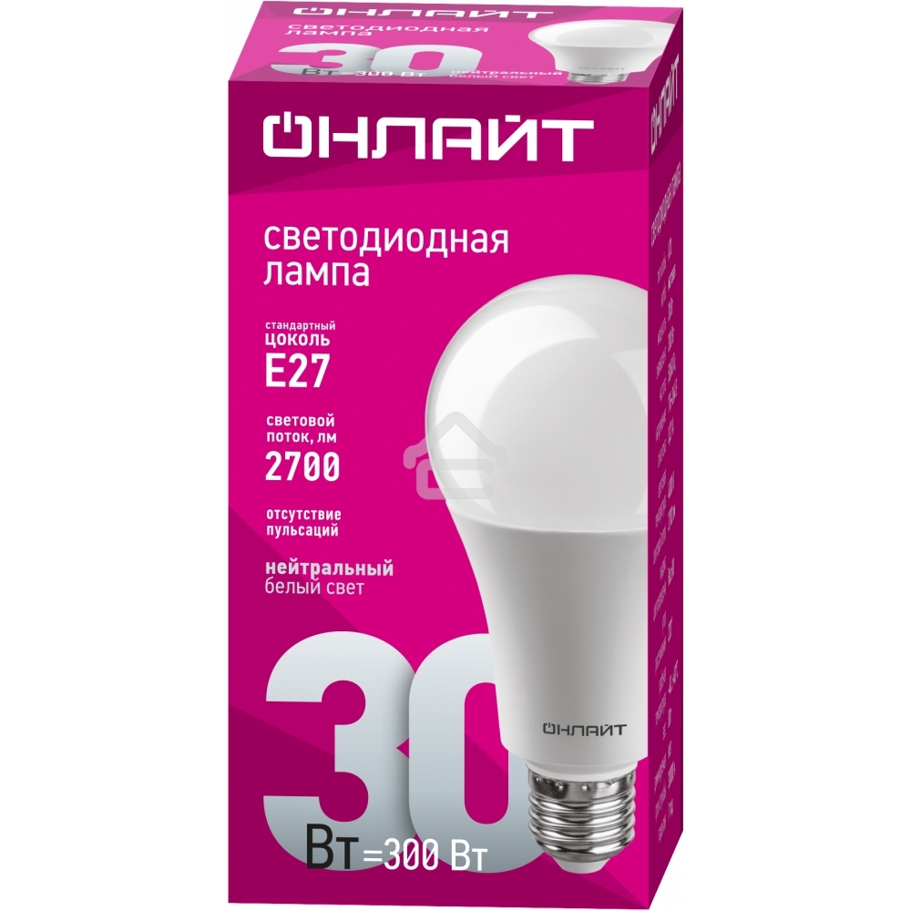 Лампа светодиодная ОНЛАЙТ 61971 OLL-A70-30-230-4K-E27