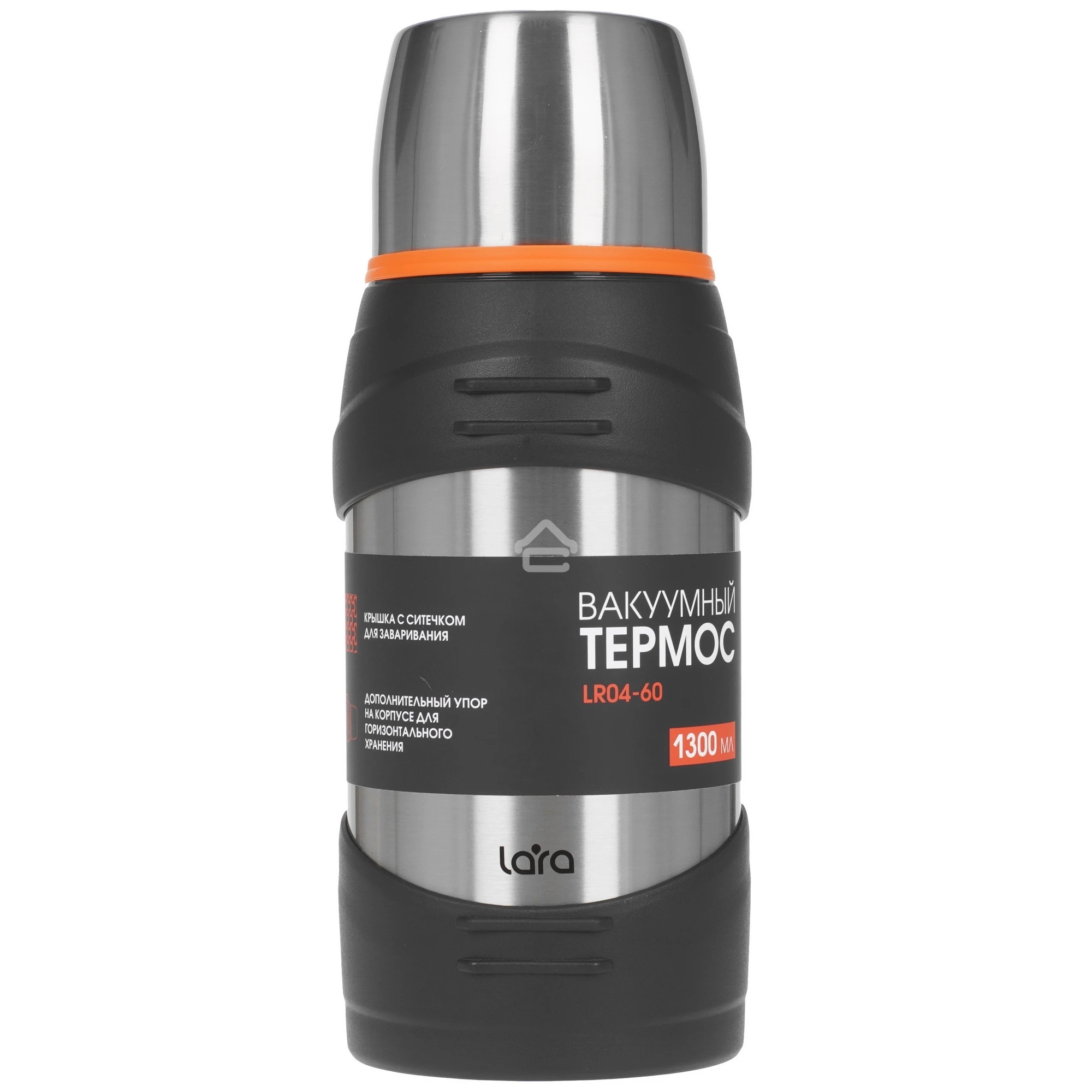 Термос LARA LR04-60 1,3 л, нержавеющая сталь, пищевой нейлон, пластмасса, силикон