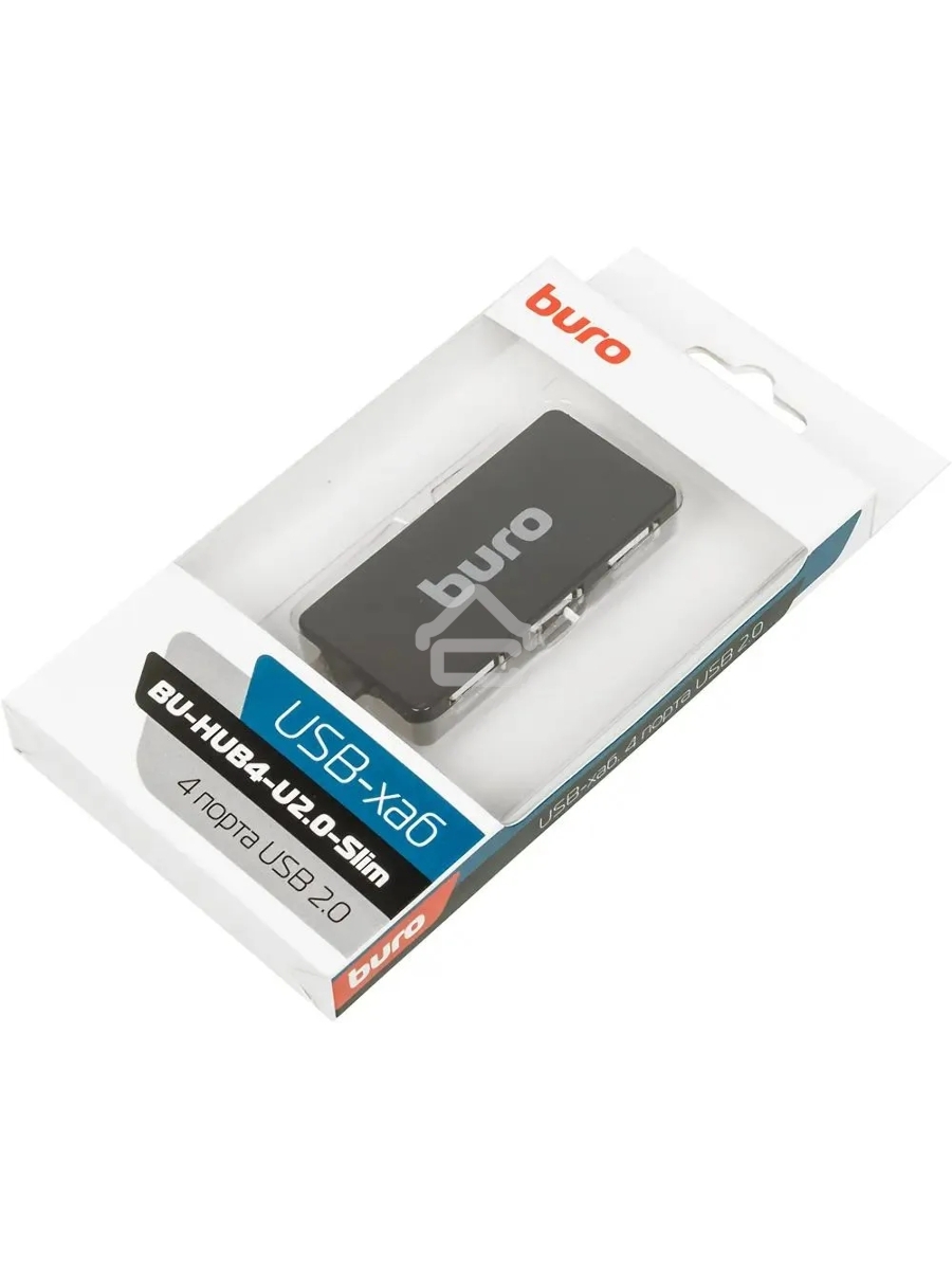 Разветвитель USB 2.0 Buro BU-HUB4-U2.0-Slim 4порт. черный