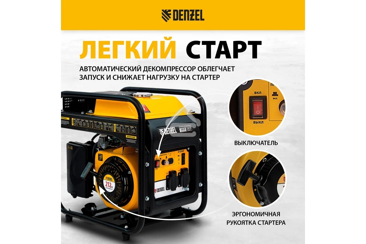 Электрогенератор бензиновый инверторный Denzel GT-2500iF, 2.5 кВт, 96 дБ, 26 кг
