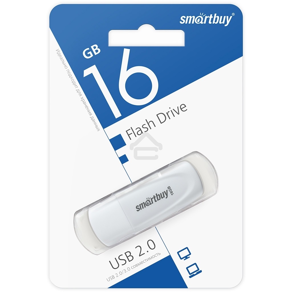 Флешка USB Smartbuy 16 Gb,Scout White (SB016 Gb2SCW), 16 Gb, USB 2.0, R/W 15/12, белый