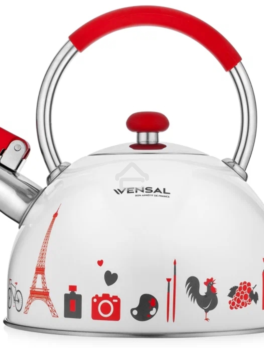 Чайник для плиты со свистком Vensal Paris 3001VS 2,5 л, с ручкой из нержавеющей стали и силикона