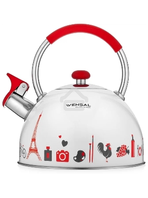 Чайник для плиты со свистком Vensal Paris 3001VS 2,5 л, с ручкой из нержавеющей стали и силикона