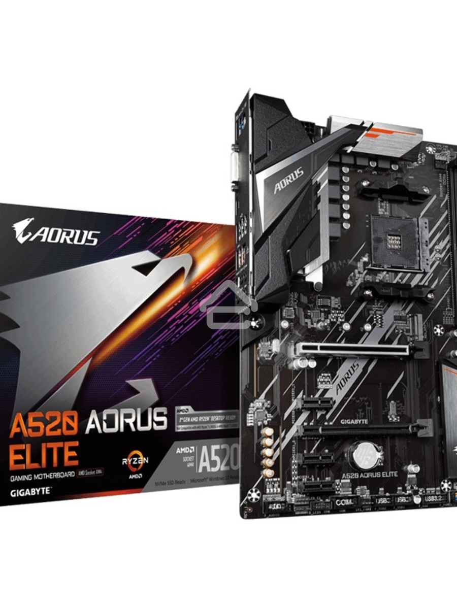 Материнская плата Gigabyte A520 AORUS ELITE, AM4, AMD A520, 4xDDR4, 4xSATA, 1xM.2, 1xPCI-E 3.0 x16, 1xHDMI, 1xDVI-D, 1x 1Gb LAN, 2xUSB 2.0, 4xUSB 3.2 Gen 1, 3x3.5 мм, 7.1, Micro-ATX