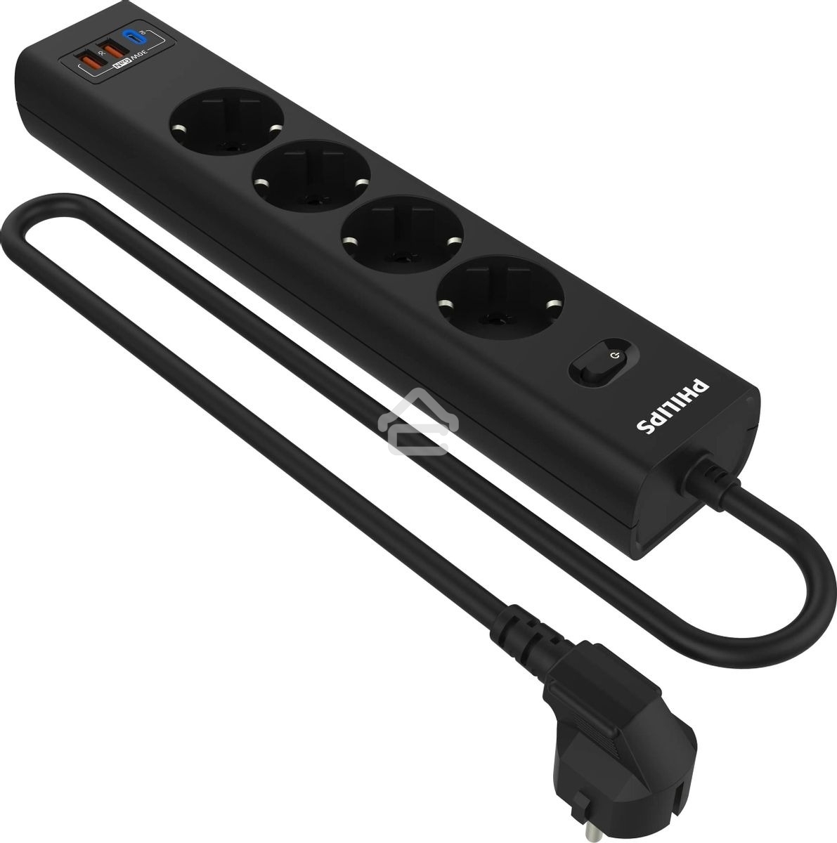 Сетевой фильтр Philips CHP8246BA/51, 2м, 4 розетки, черный