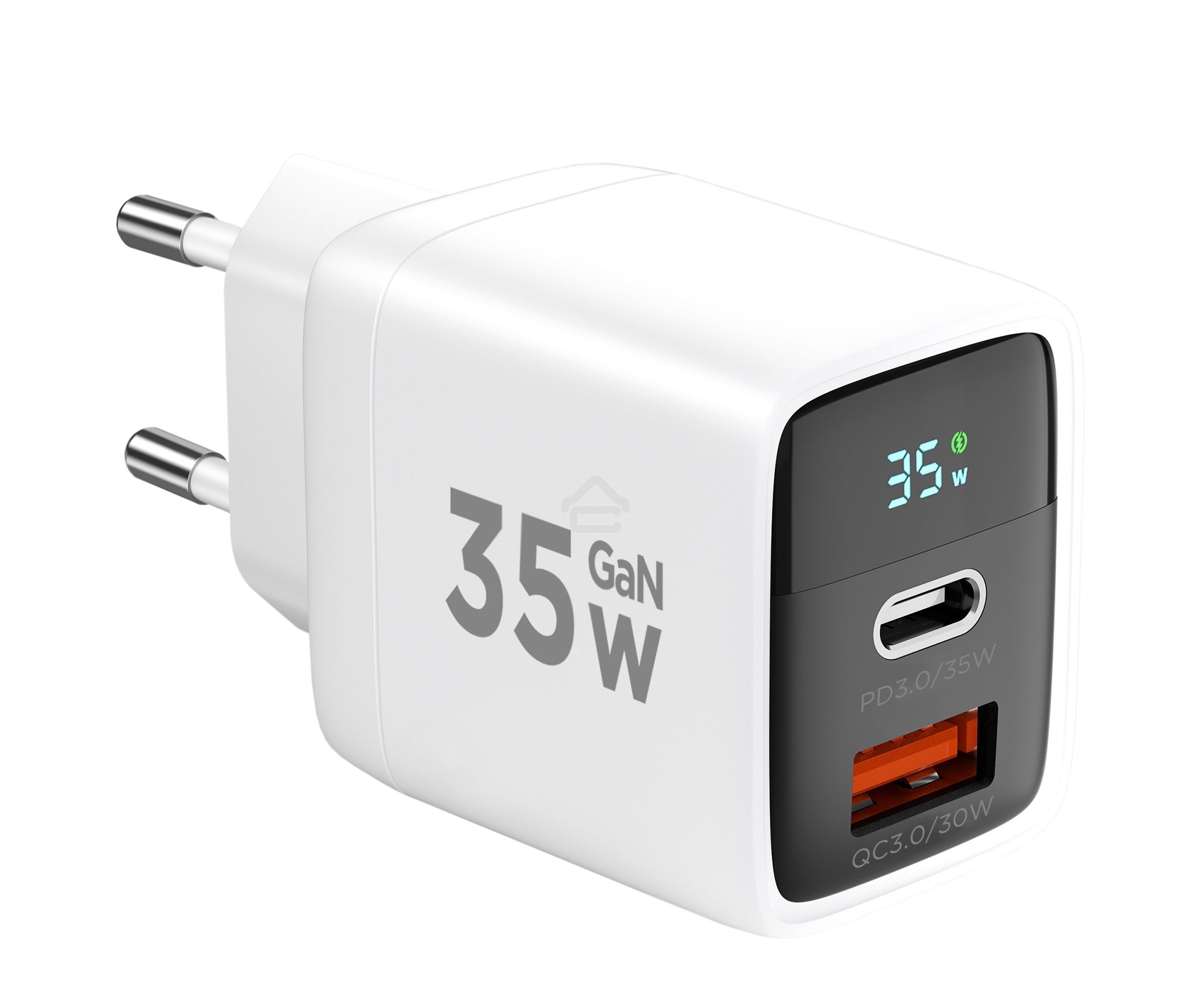 Зарядное устройство с дисплеем Cablexpert MP3A-PC-52, 35Вт GaN, QC3.0/PD3.0, 1хUSB, 1хType-C, белый, коробка