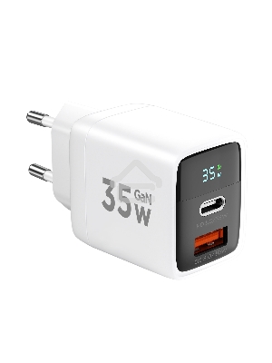 Зарядное устройство с дисплеем Cablexpert MP3A-PC-52, 35Вт GaN, QC3.0/PD3.0, 1хUSB, 1хType-C, белый, коробка