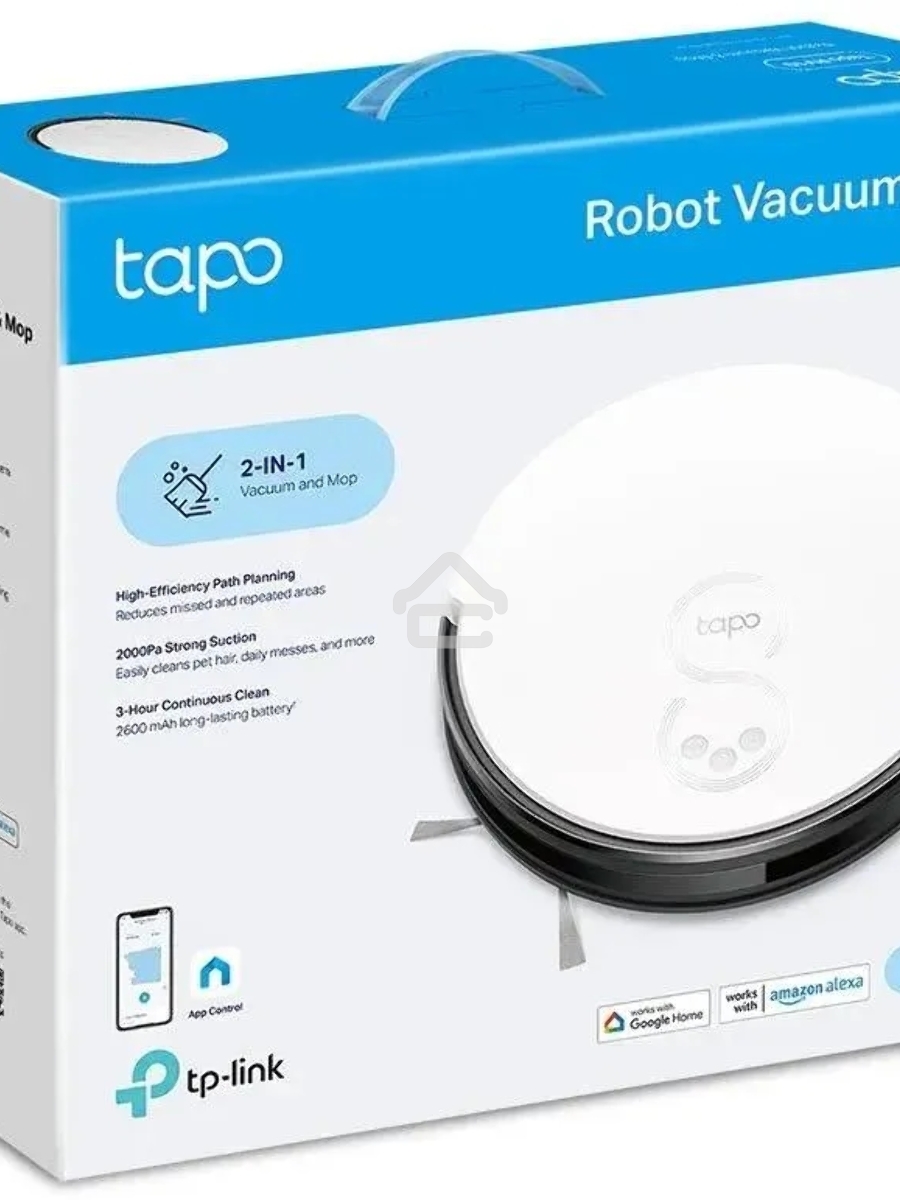Робот-пылесос TP-Link Tapo RV10 белый/черный, 25 Вт, 2600 мАч Li-Ion, уборка влажная/сухая, пылесборник контейнер 0.4 л