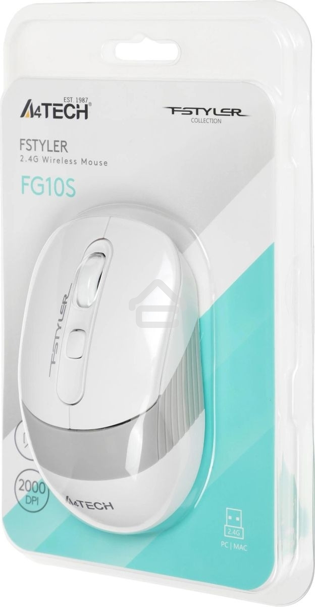 Мышь беспроводная A4Tech Fstyler FG10S белый/серый, 2000 dpi, радиоканал, USB, кнопки - 4