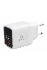 Зарядное устройство с дисплеем Cablexpert MP3A-PC-52, 35Вт GaN, QC3.0/PD3.0, 1хUSB, 1хType-C, белый, коробка