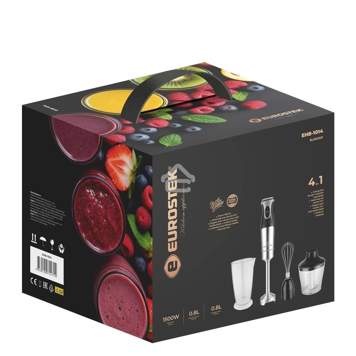 Блендер погружной Eurostek EHB-1014 1500 Вт, 0,8 л, нержавеющая сталь/черный