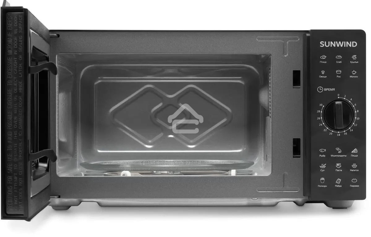 Микроволновая печь SunWind SUN-MW002 черный, 20 л, 700 Вт, переключатели - поворотный механизм
