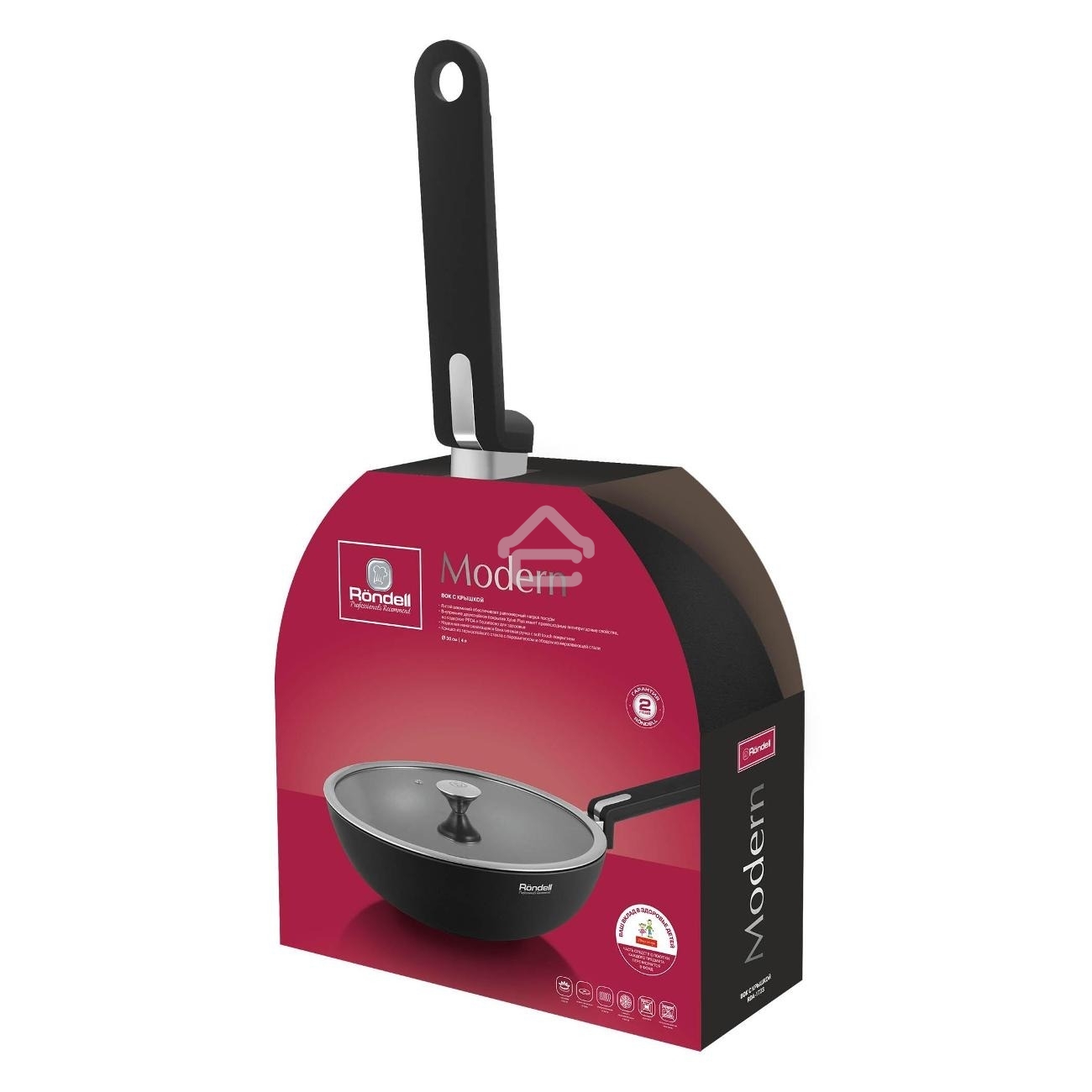Сковорода ВОК Rondell Modern RDA-1723, 30 см, с крышкой, черный