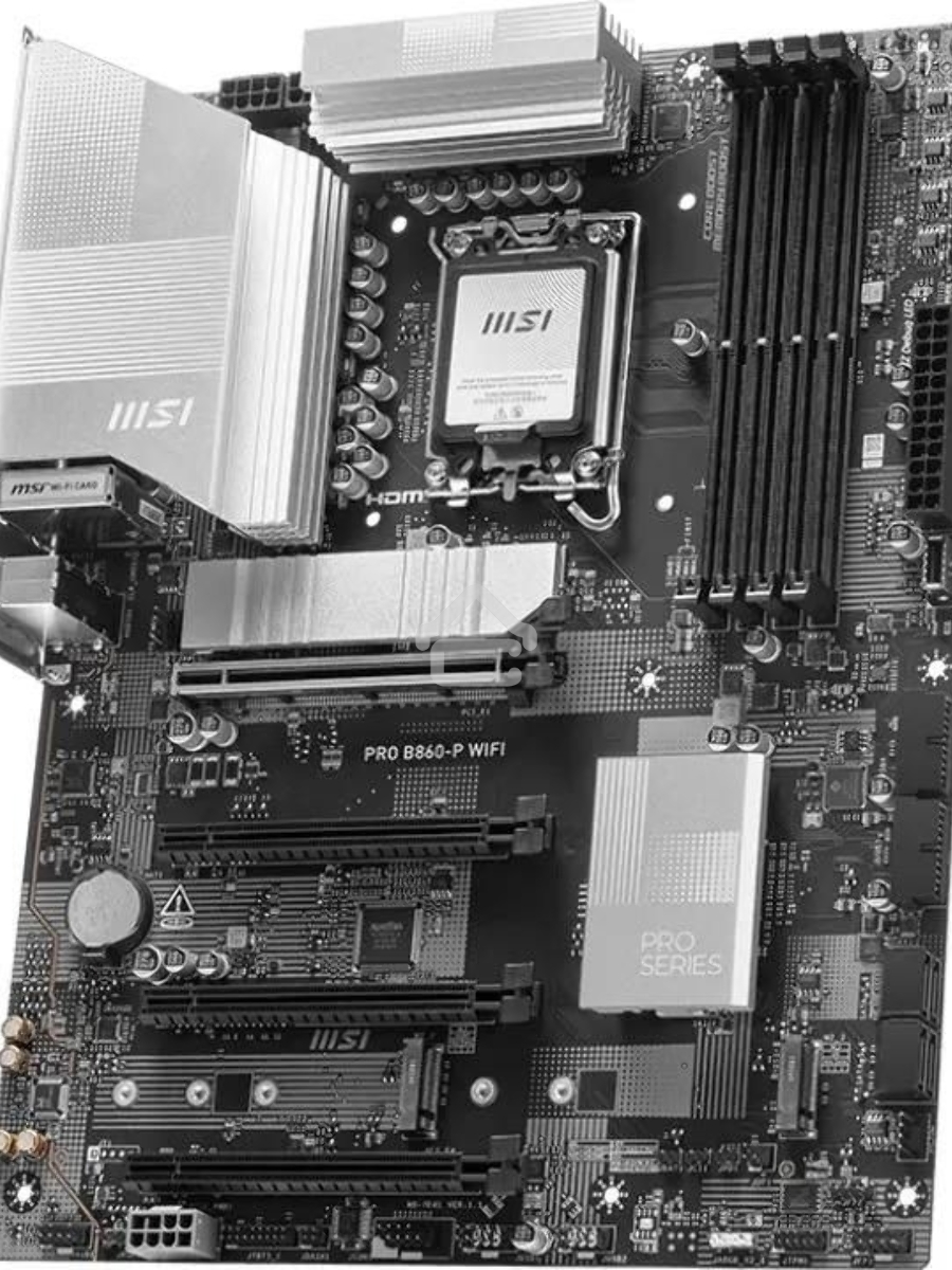 Материнская плата MSI PRO B860-P WIFI, LGA 1851, Intel B860, 4xDDR5, 4xSATA, 3xM.2, 1xPCIe 5.0 x16, 1xPCIe 4.0 x4, 2xPCIe 4.0 x1, 1xHDMI, 1xDP, 1xUSB-C, 1x 5Gb LAN, 2xUSB-A 3.2 Gen 2, 2xUSB-A 3.2 Gen 1, 4xUSB-A 2.0, 3x3.5 мм, 7.1, Wi-Fi 7, ATX