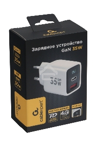 Зарядное устройство с дисплеем Cablexpert MP3A-PC-52, 35Вт GaN, QC3.0/PD3.0, 1хUSB, 1хType-C, белый, коробка