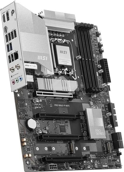 Материнская плата MSI PRO B860-P WIFI, LGA 1851, Intel B860, 4xDDR5, 4xSATA, 3xM.2, 1xPCIe 5.0 x16, 1xPCIe 4.0 x4, 2xPCIe 4.0 x1, 1xHDMI, 1xDP, 1xUSB-C, 1x 5Gb LAN, 2xUSB-A 3.2 Gen 2, 2xUSB-A 3.2 Gen 1, 4xUSB-A 2.0, 3x3.5 мм, 7.1, Wi-Fi 7, ATX