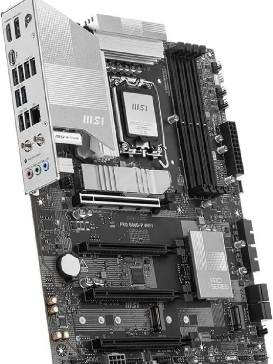 Материнская плата MSI PRO B860-P WIFI, LGA 1851, Intel B860, 4xDDR5, 4xSATA, 3xM.2, 1xPCIe 5.0 x16, 1xPCIe 4.0 x4, 2xPCIe 4.0 x1, 1xHDMI, 1xDP, 1xUSB-C, 1x 5Gb LAN, 2xUSB-A 3.2 Gen 2, 2xUSB-A 3.2 Gen 1, 4xUSB-A 2.0, 3x3.5 мм, 7.1, Wi-Fi 7, ATX