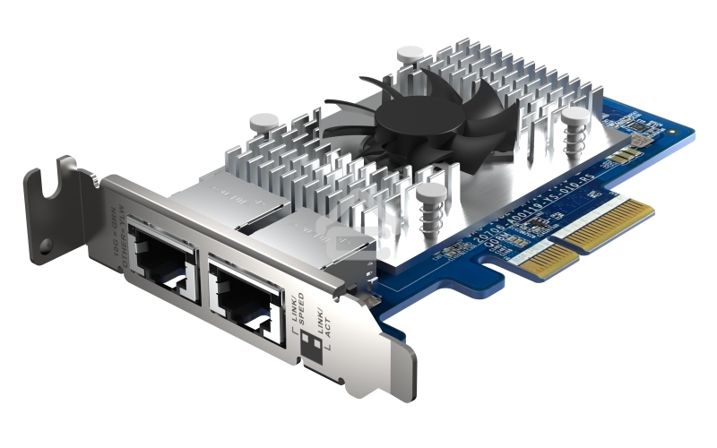Сетевая карта QNAP QXG-10G2T-X710 LAN Expansion Card, PCIe Gen 3, Two 10GbE (10G/5G/2.5G/1G/100M)) Ports with SR-IOV and iSCSI, Block-based, Supports Multiple Virtual Disk Modes