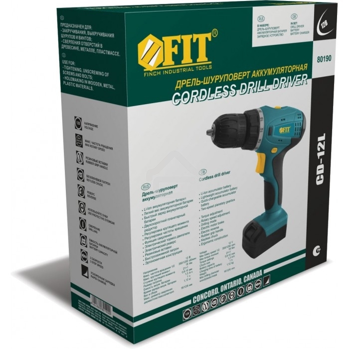 Дрель-Шуруповерт Fit CD-12L 80190, Аккумуляторная, 12В