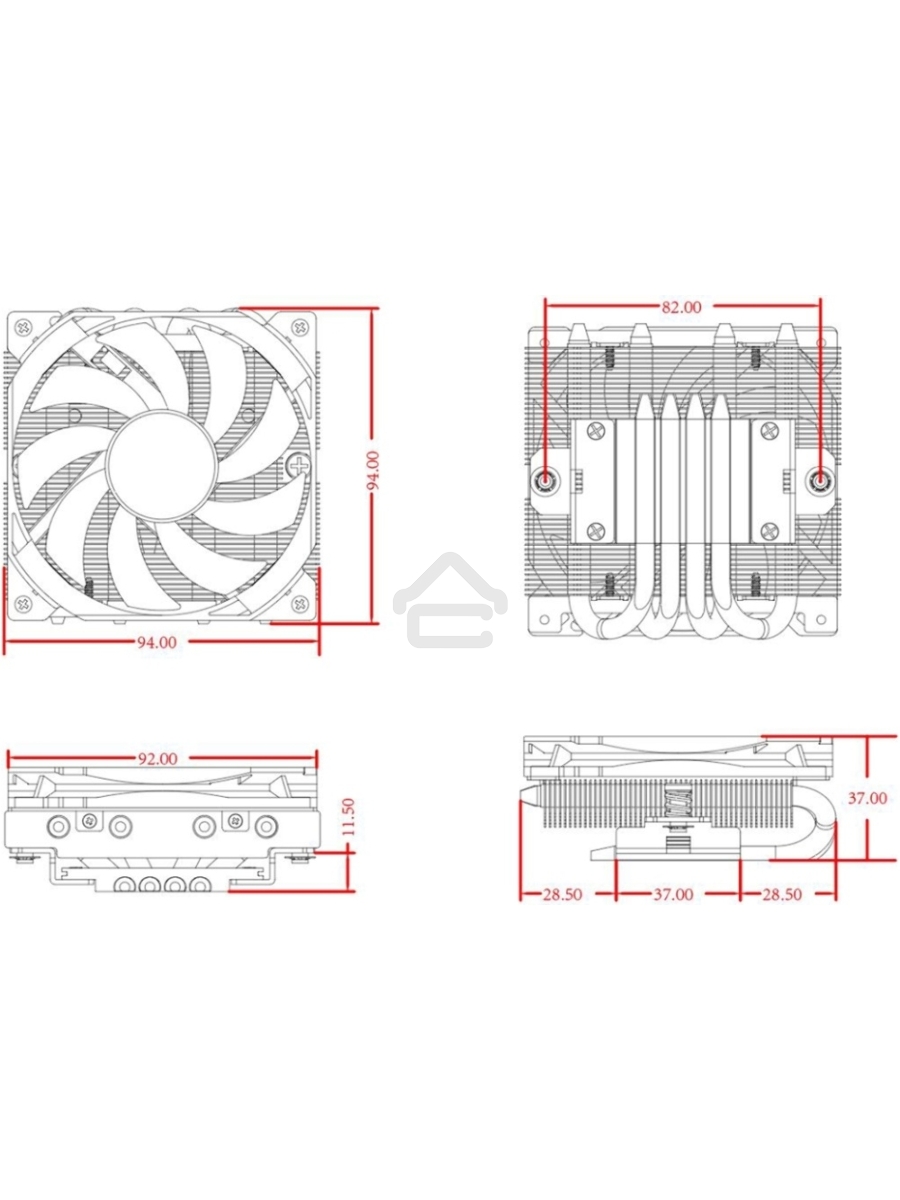 Кулер для процессора ID-COOLING IS-37-XT BLACK черный 92мм алюминий+медь 3600rpm 36db 4-pin 95W 37мм