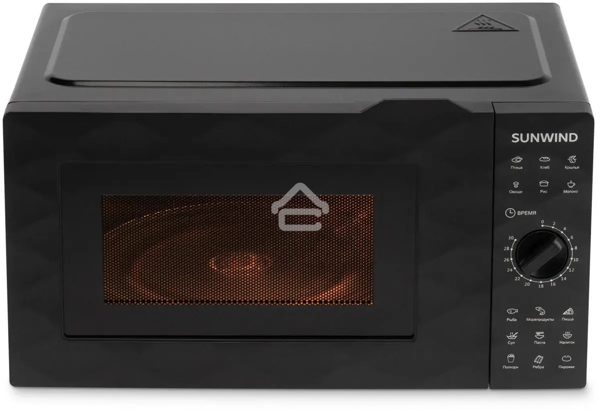 Микроволновая печь SunWind SUN-MW002 черный, 20 л, 700 Вт, переключатели - поворотный механизм