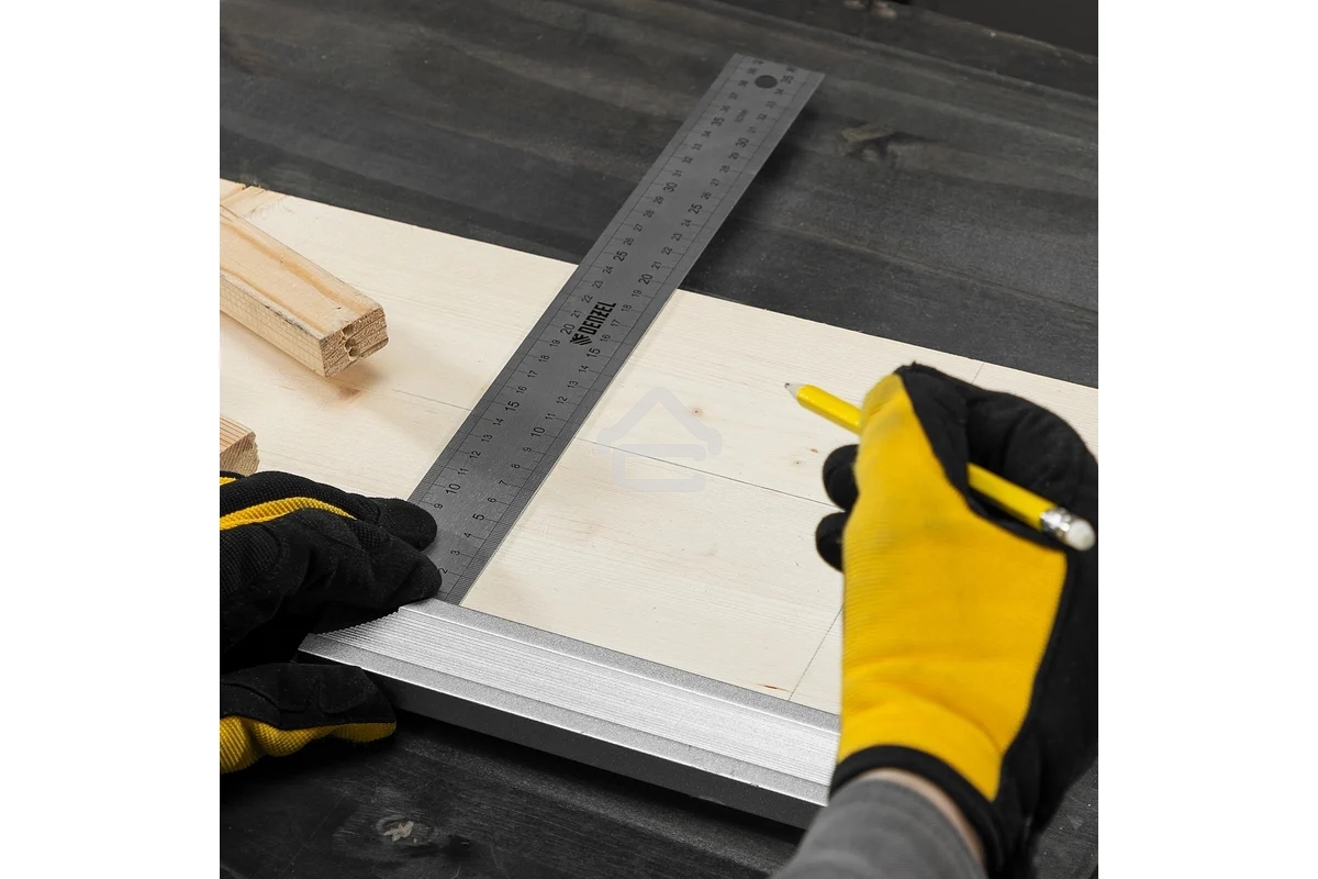 Угольник Denzel стальной, нержавеющая сталь, градуировка, алюминиевое основание, 400 мм