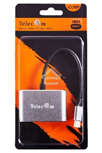 Кабель-концентратор USB3.1 TypeCm -->HDMI+USB3.0+PD+VGA Alum Grey 4K@30Hz, Telecom<TUC055>