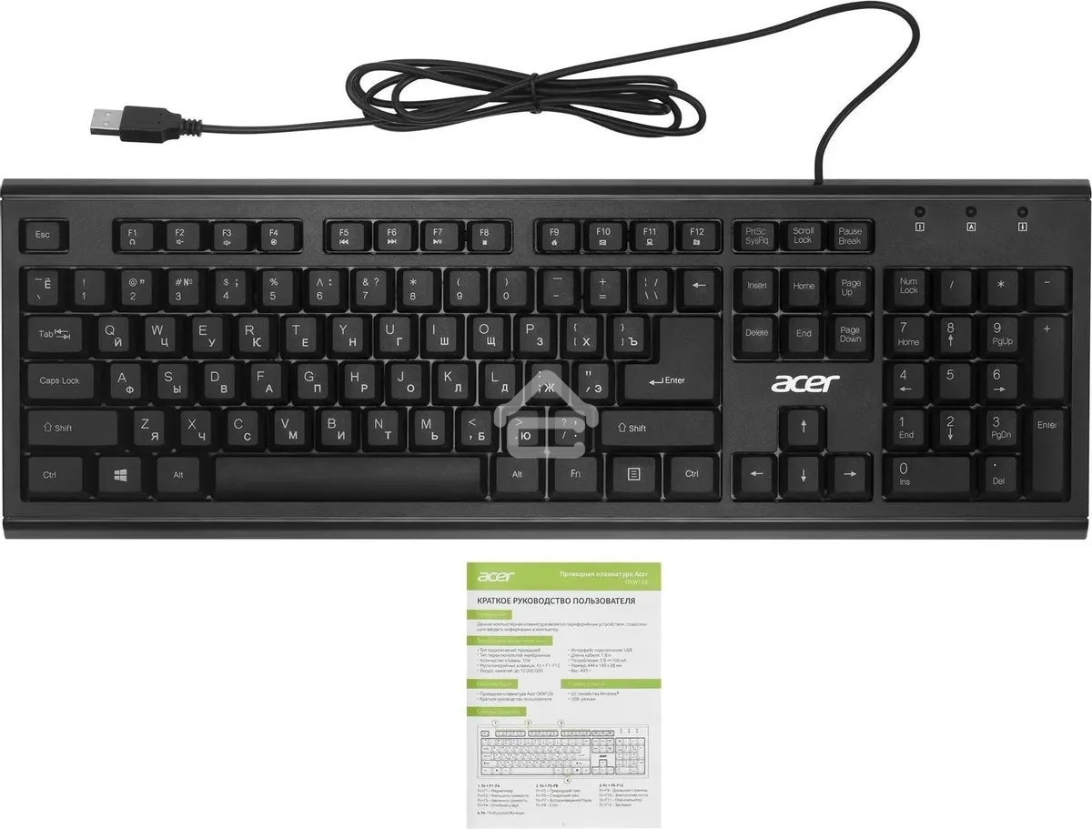 Клавиатура Acer OKW120 проводная, USB, черный