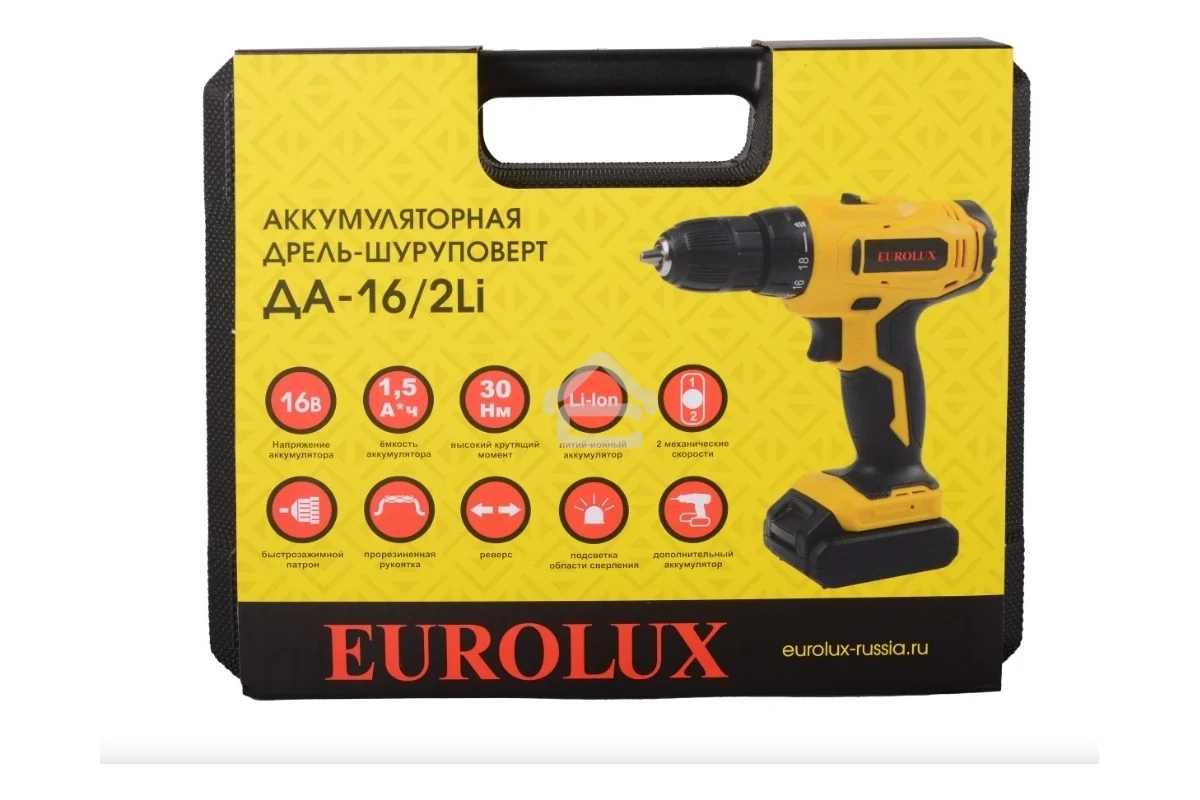 Дрель-шуруповерт Eurolux ДА-16/2Li, Аккумуляторная, 16В