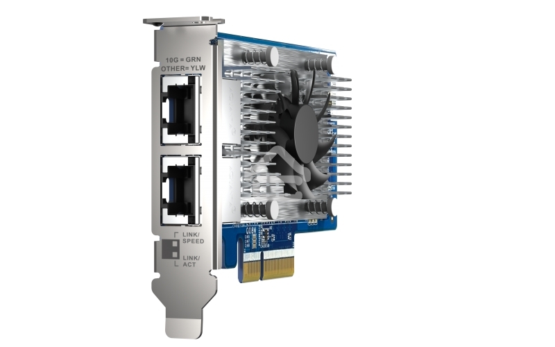 Сетевая карта QNAP QXG-10G2T-X710 LAN Expansion Card, PCIe Gen 3, Two 10GbE (10G/5G/2.5G/1G/100M)) Ports with SR-IOV and iSCSI, Block-based, Supports Multiple Virtual Disk Modes