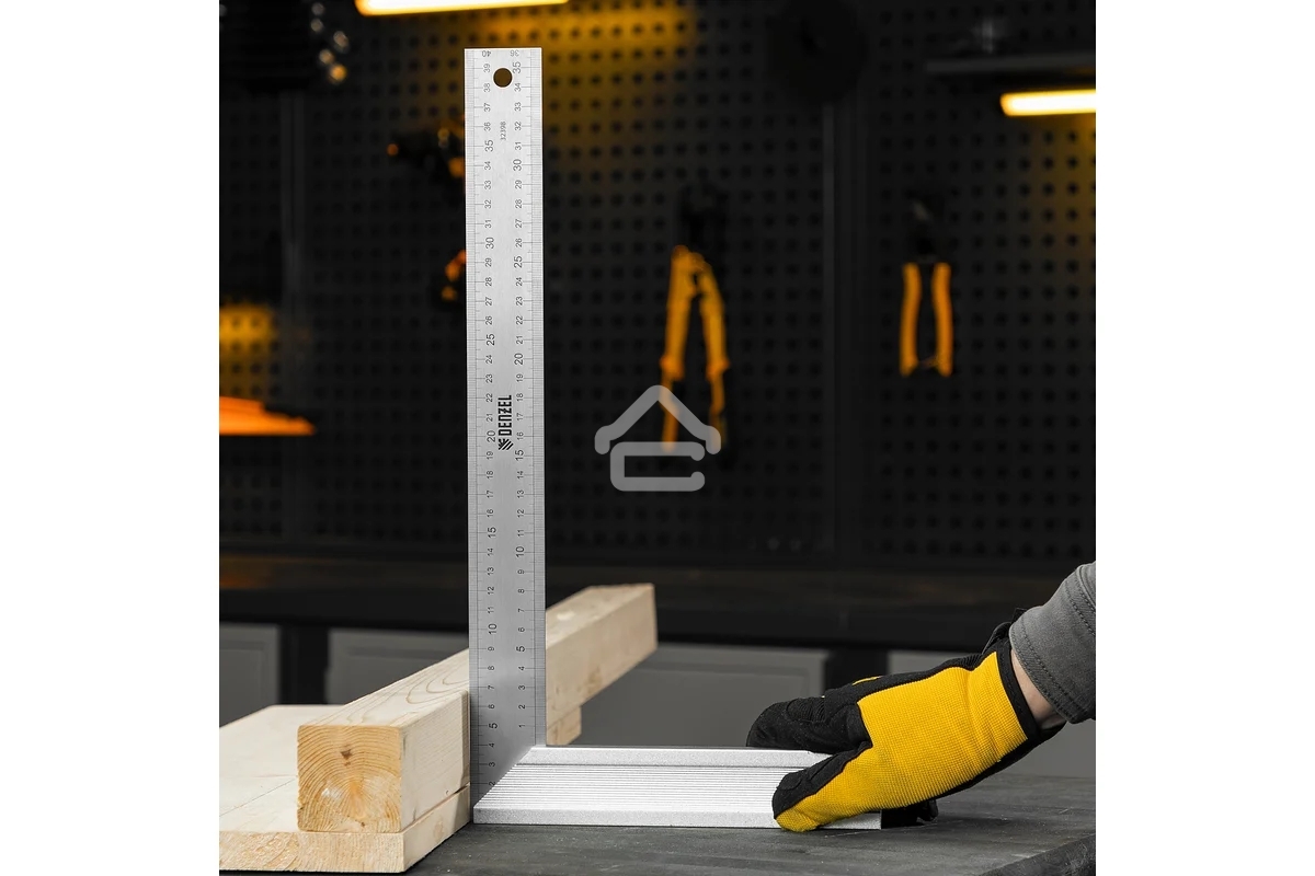 Угольник Denzel стальной, нержавеющая сталь, градуировка, алюминиевое основание, 400 мм