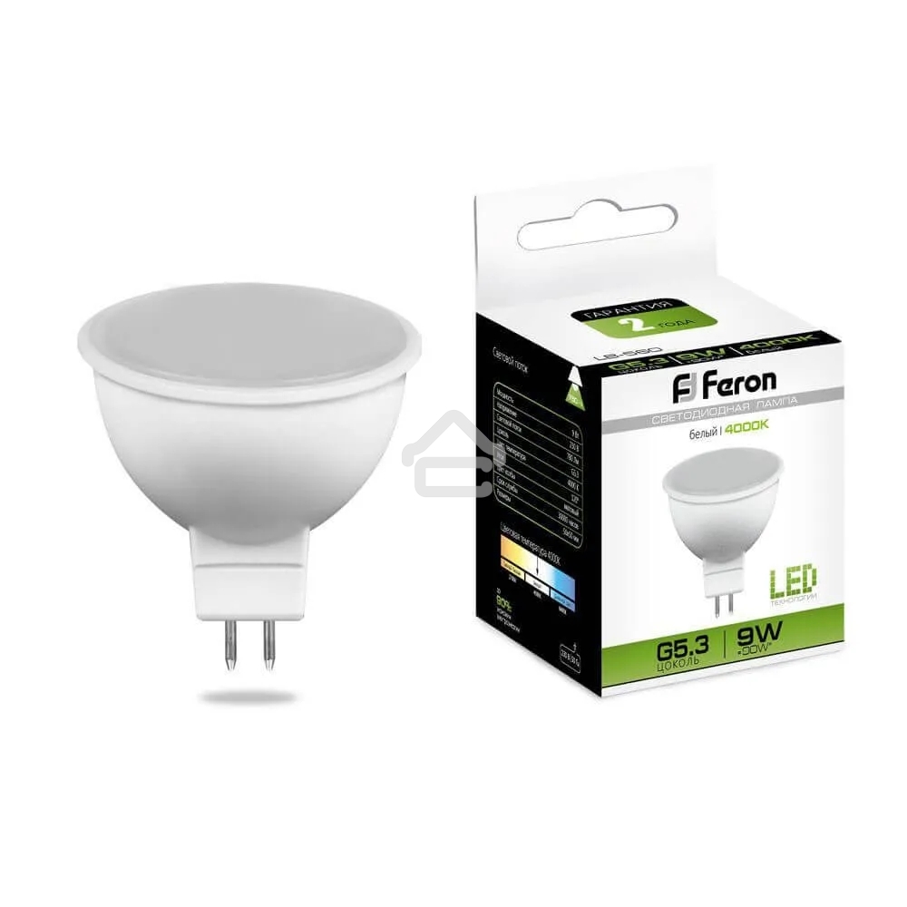 Лампа светодиодная Feron LB-560 9W 230V G5.3 4000K MR16