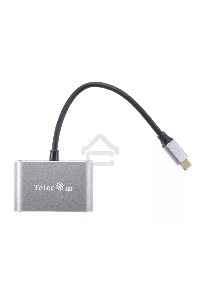 Кабель-концентратор USB3.1 TypeCm -->HDMI+USB3.0+PD+VGA Alum Grey 4K@30Hz, Telecom<TUC055>