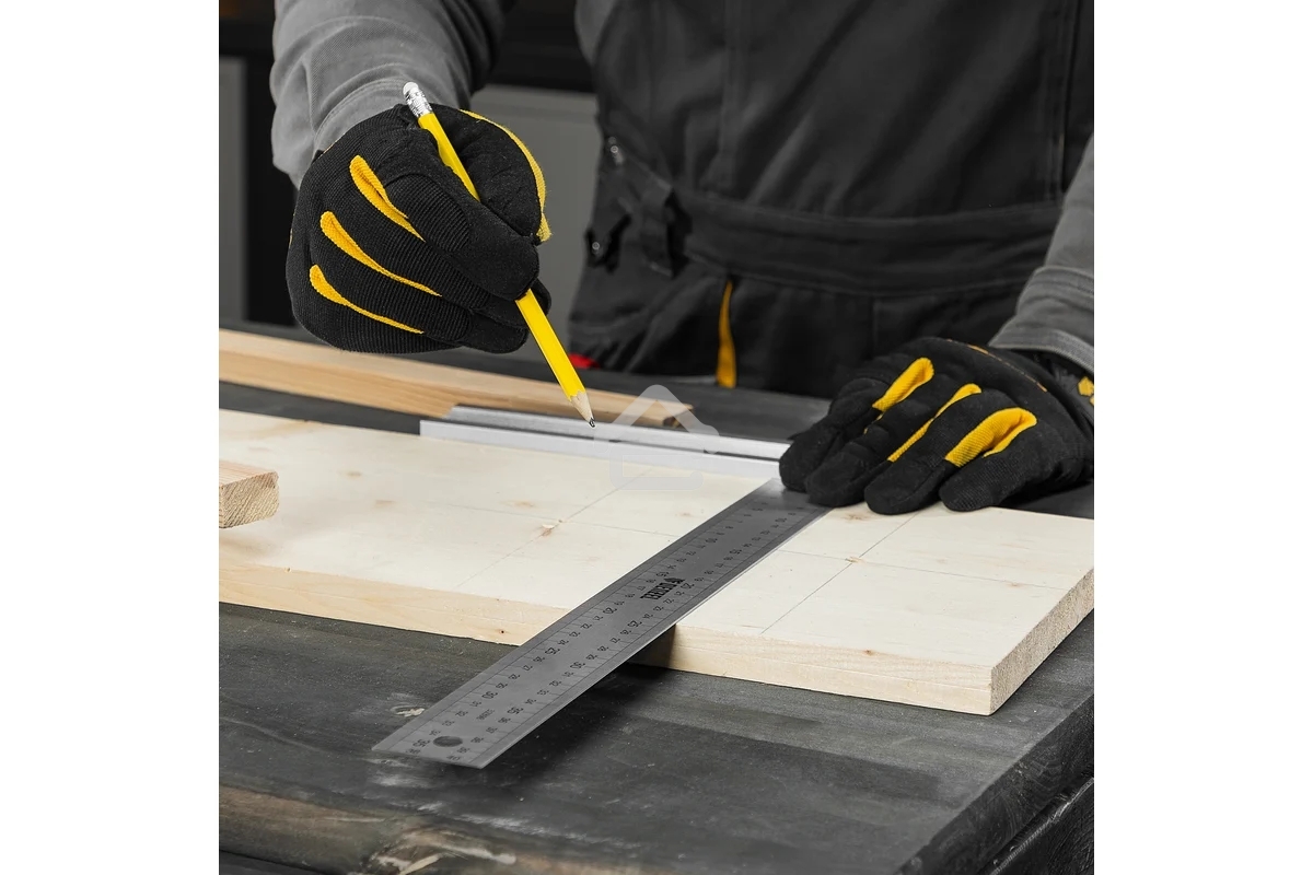 Угольник Denzel стальной, нержавеющая сталь, градуировка, алюминиевое основание, 400 мм