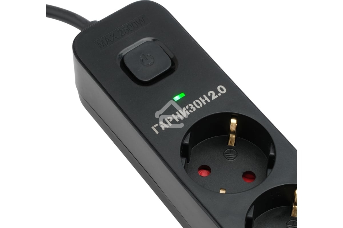 Сетевой фильтр Гарнизон 2.0 Мультипорт EPS-4-U3-B-2, 4 р, 10А, 3xUSB, 2 м, ур.защиты 2+, черный, пакет